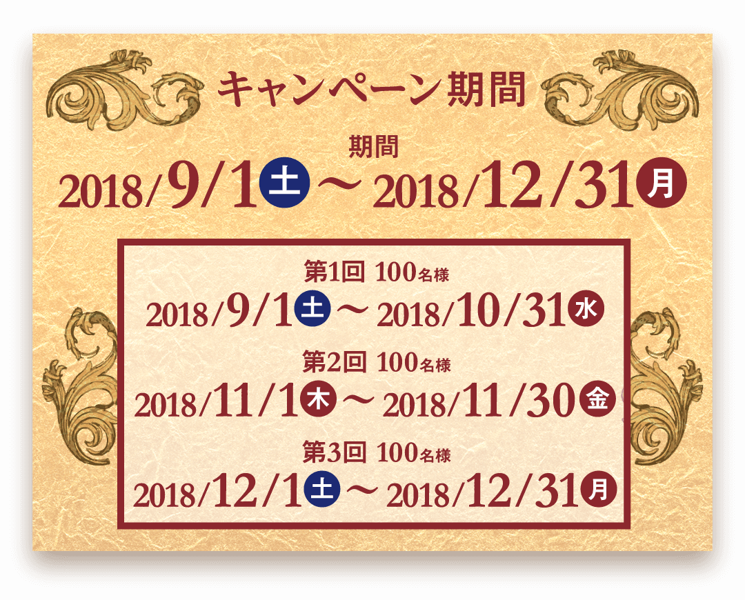 ã­ã£ã³ãã¼ã³æéï¼2018/9/1ã2018/12/31