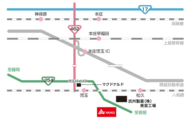 本庄千本さくら『5S』工場：アクセスマップ