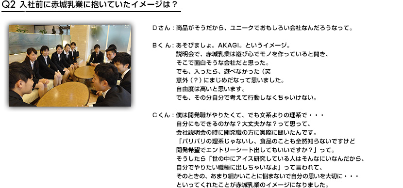 Q2入社前に赤城乳業に抱いていたイメージは？